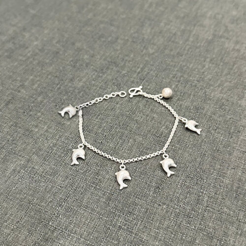 กำไลเงินแท้ ลายโซ่พร้อมปลาโลมา